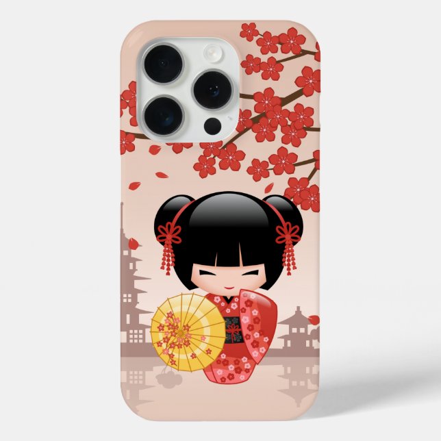Red Sakura Kokeshi Doll - Japanese Geisha Case-Mate iPhone Case (Back)
