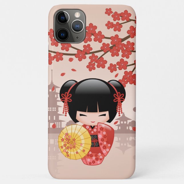 Red Sakura Kokeshi Doll - Japanese Geisha Case-Mate iPhone Case (Back)