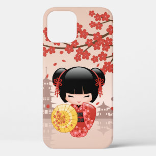 Red Sakura Kokeshi Doll - Japanese Geisha iPhone 12 Case