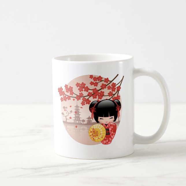 Red Sakura Kokeshi Doll - Japanese Geisha Coffee Mug (Right)