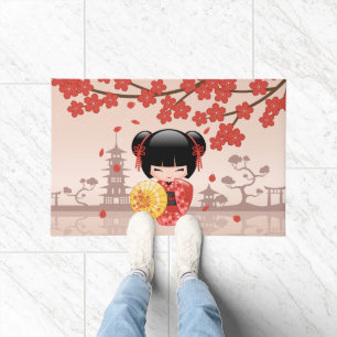 Red Sakura Kokeshi Doll - Japanese Geisha Doormat