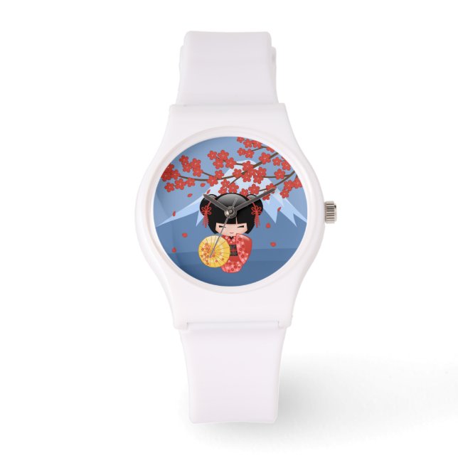 Red Sakura Kokeshi Doll - Japanese Geisha Girl Watch (Front)