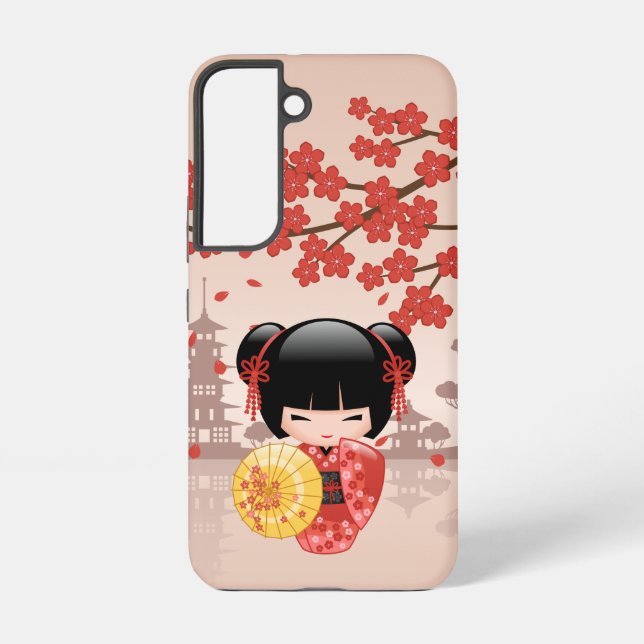 Red Sakura Kokeshi Doll - Japanese Geisha Samsung Galaxy S22 Case (Back)