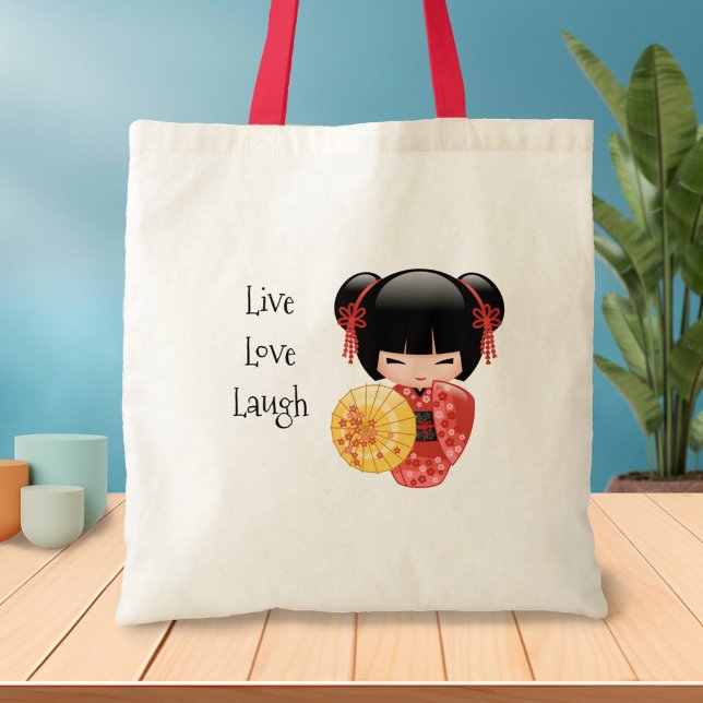 Red Sakura Kokeshi Doll - Japanese Geisha Tote Bag (Creator Uploaded)