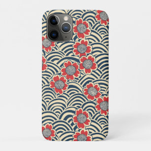 Red Sakura Navy Wave Cream Japanese Pattern iPhone 11 Pro Case
