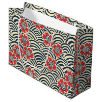 Red Sakura Navy Wave Cream Japanese Pattern