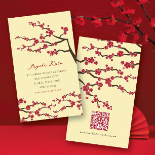 Red Sakura Oriental Cherry Blossoms Business Card