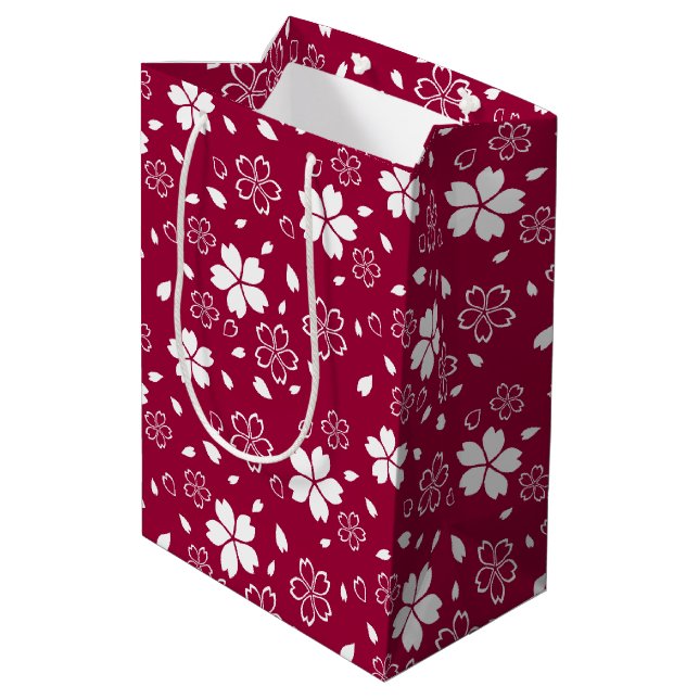 Red Sakura Pattern Medium Gift Bag (Back Angled)