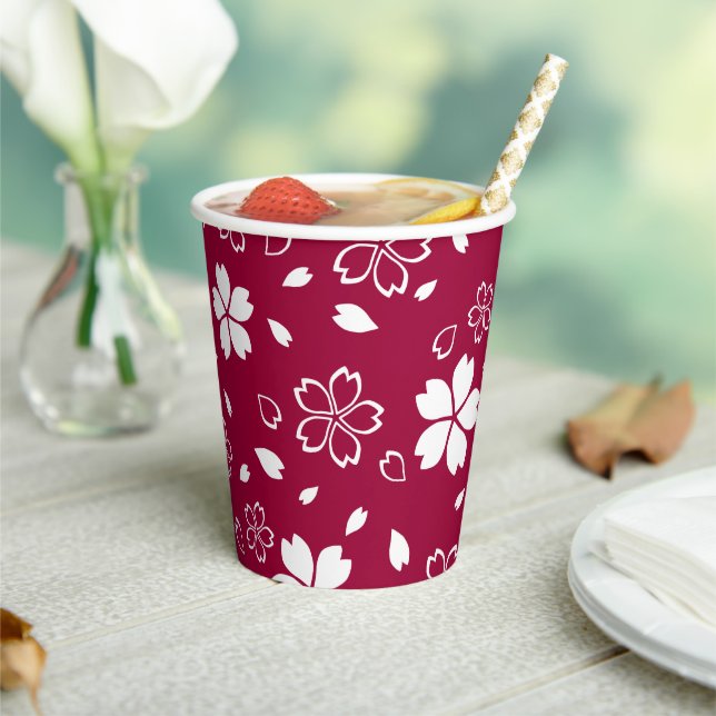 Red Sakura Pattern Paper Cups (Insitu)