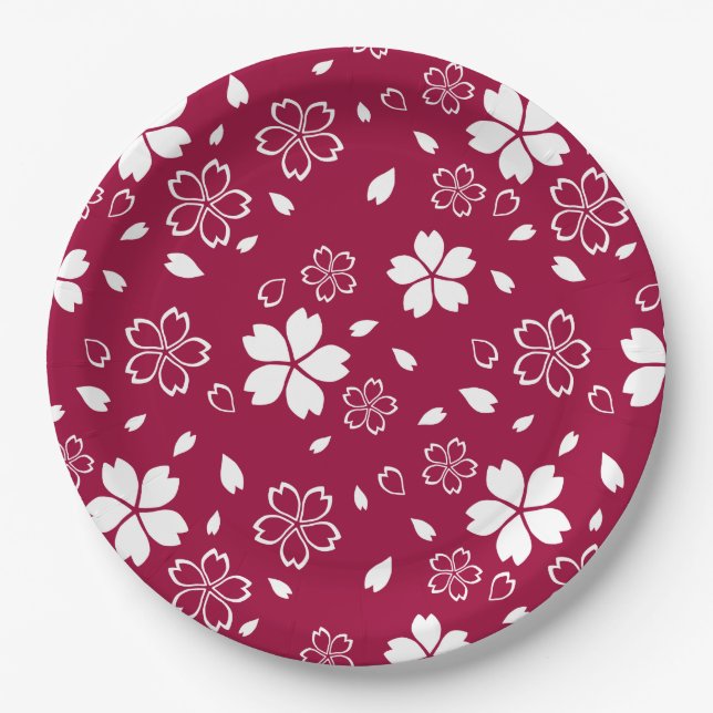 Red Sakura Pattern Paper Plate (Front)