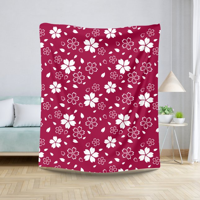 Red Sakura Pattern Sherpa Blanket (Creator Uploaded)