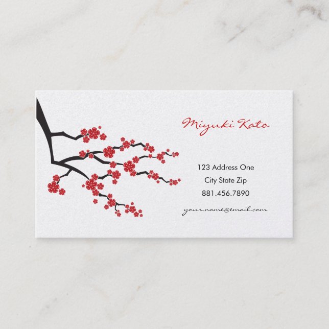 Red Sakura Spring Flowers Cherry Blossoms Asian Business Card (Front)