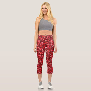 Red Salmon Camouflage Capri Leggings