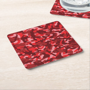 Red Salmon Camouflage Square Paper Coaster