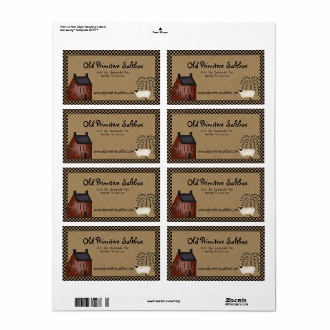 Red Saltbox House & Sheep Editable Shipping Label (Full Sheet)