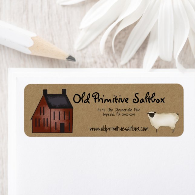 Red Saltbox House & Sheep Editable Shipping Label (Insitu)