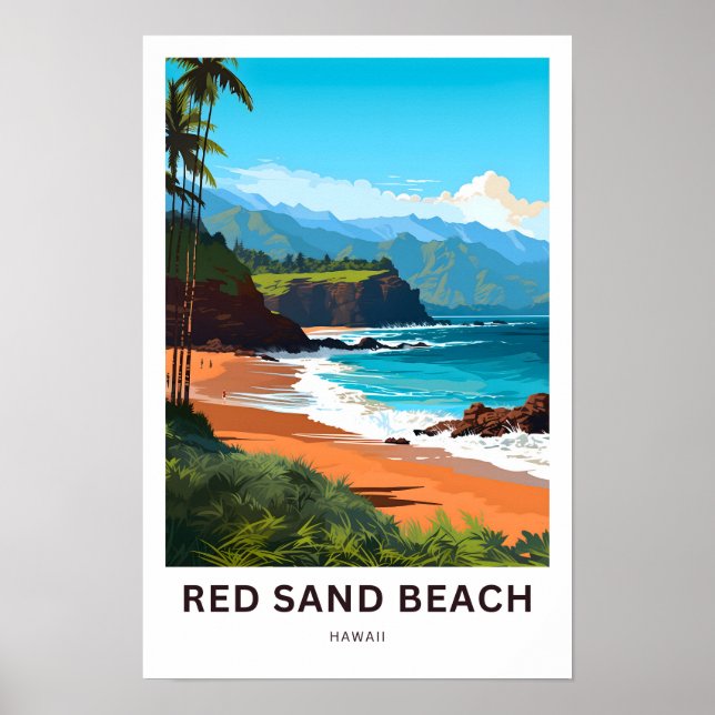 Red Sand Beach Hawaii Travel Print (Front)