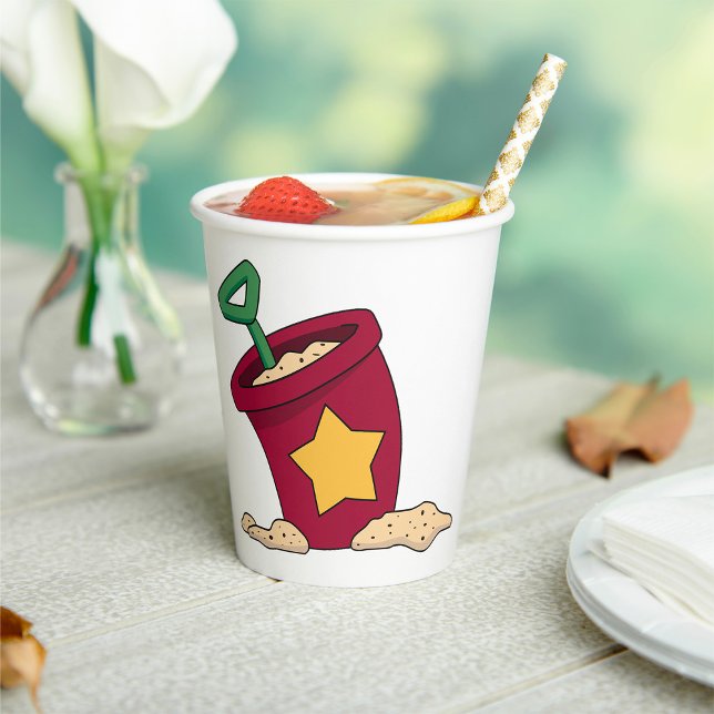 Red Sand Bucket with Star and Shovel Paper Cups (Creator Uploaded)