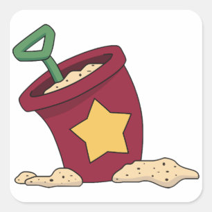 Red Sand Bucket with Star and Shovel Square Sticker