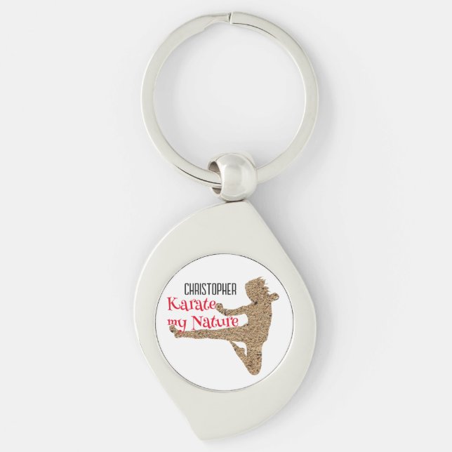 Red Sand Name Silhouette Japan Karate Key Ring (Front)