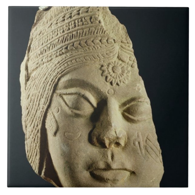 Red sandstone head of Yakshi, Bharhut, 2nd century Tile (Front)