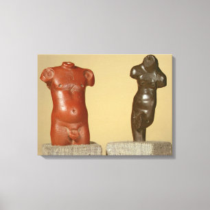 Red sandstone male torso and grey sandstone dancer canvas print