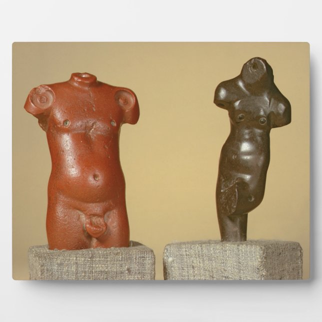 Red sandstone male torso and grey sandstone dancer plaque (Front)