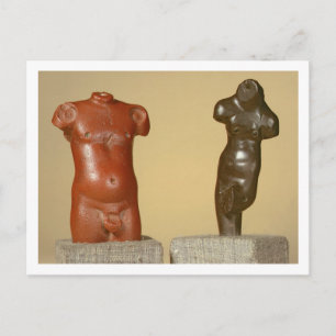 Red sandstone male torso and grey sandstone dancer postcard