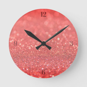 Red Sandy Glitter Round Clock