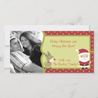 Red Santa and Reindeer Personalised Photo Card