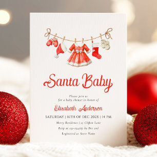 Red Santa Baby Baby Shower Invitation