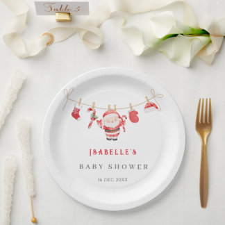 Red Santa Baby Baby Shower Paper Plate