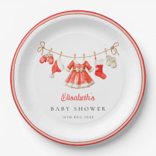 Red Santa Baby Baby Shower Paper Plate