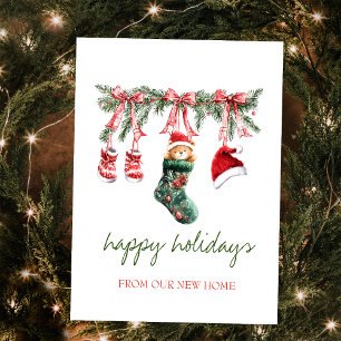 Red Santa Baby Bear Christmas Clothesline Announcement Postcard
