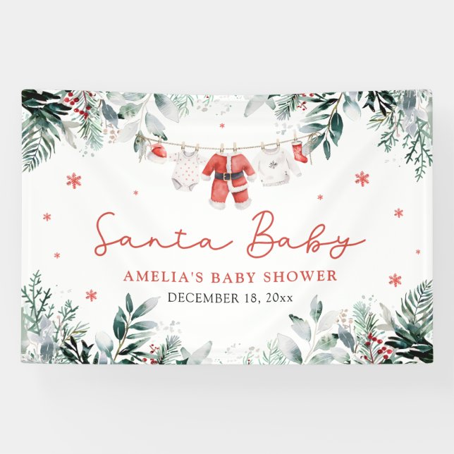Red Santa Baby Christmas Baby Clothes Baby Shower Banner (Horizontal)