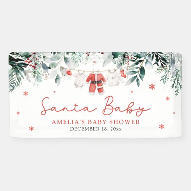 Red Santa Baby Christmas Baby Clothes Baby Shower Banner (Horizontal)