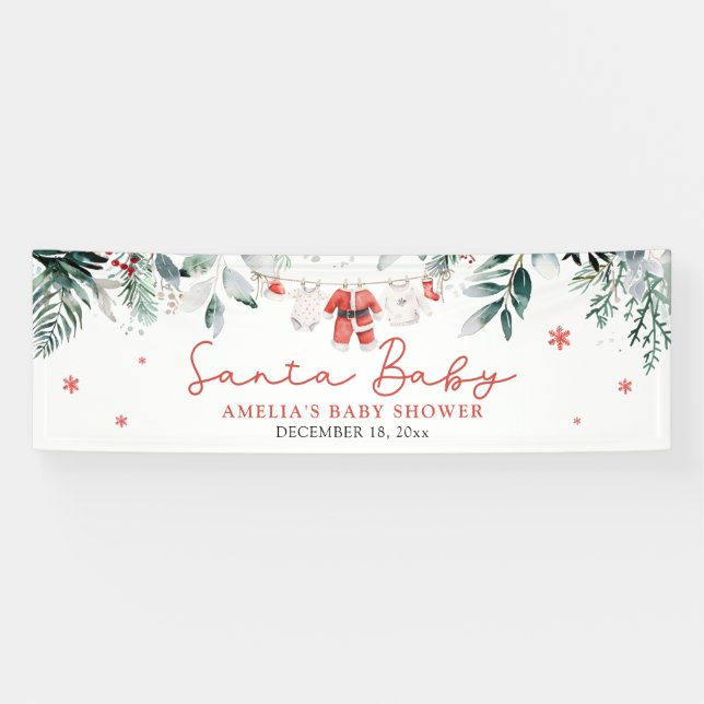 Red Santa Baby Christmas Baby Clothes Baby Shower Banner (Horizontal)