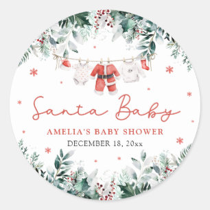 Red Santa Baby Christmas Baby Clothes Baby Shower Classic Round Sticker
