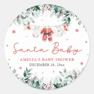 Red Santa Baby Christmas Baby Clothes Baby Shower Classic Round Sticker