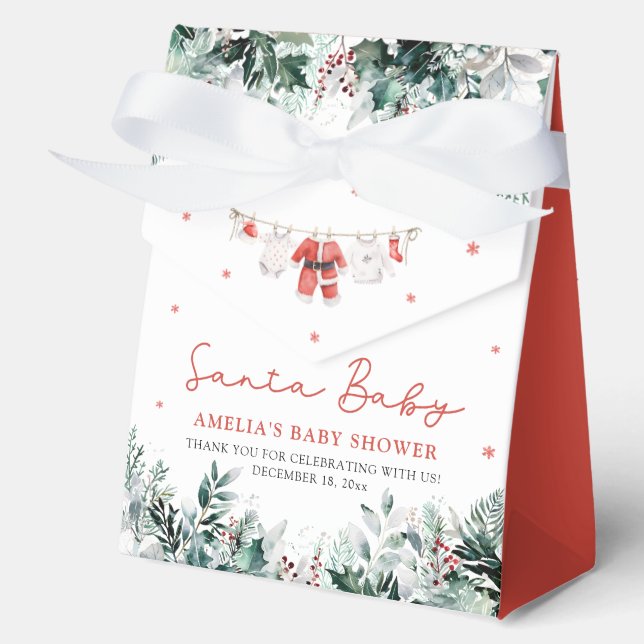 Red Santa Baby Christmas Baby Clothes Baby Shower Favour Box (Front)