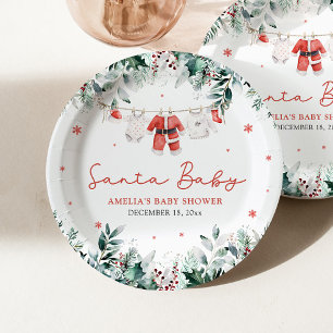 Red Santa Baby Christmas Baby Clothes Baby Shower Paper Plate