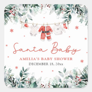 Red Santa Baby Christmas Baby Clothes Baby Shower Square Sticker
