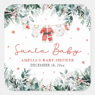 Red Santa Baby Christmas Baby Clothes Baby Shower Square Sticker