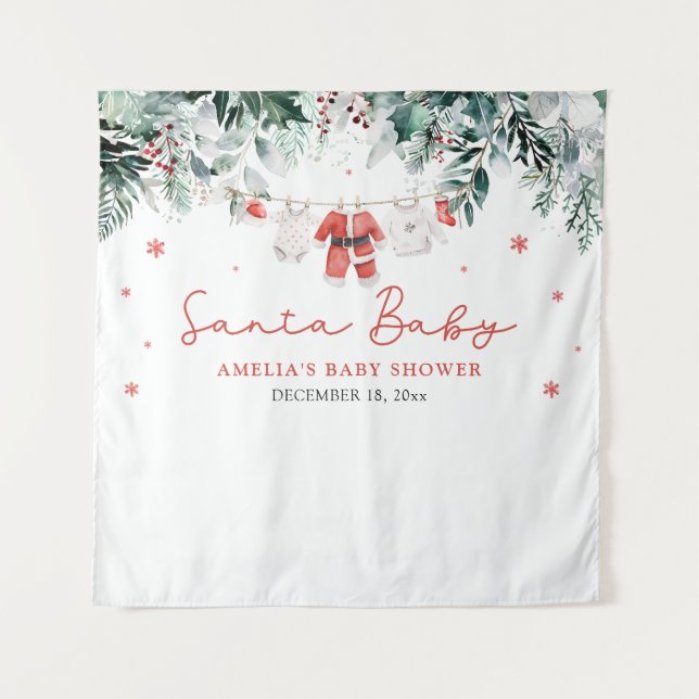 Red Santa Baby Christmas Baby Clothes Baby Shower Tapestry (Front)