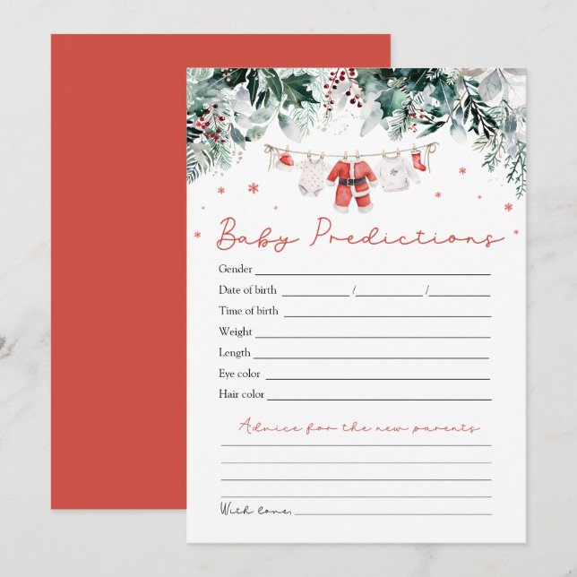 Red Santa Baby Christmas Baby Prediction Game Invitation (Front/Back)