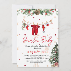 Red santa baby christmas baby shower invitation