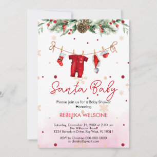 Red santa baby christmas baby shower invitation