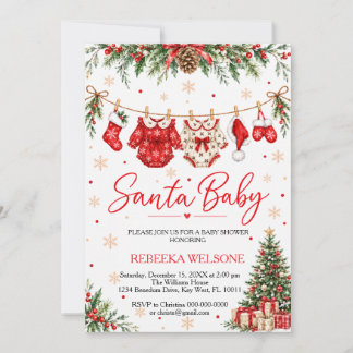 Red santa baby christmas baby shower invitation