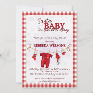 Red santa baby christmas baby shower invitation