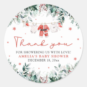 Red Santa Baby Christmas Clothesline Baby Shower Classic Round Sticker